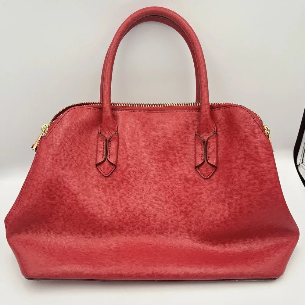Ralph Lauren Tate Dome Satchel Red Leather Bag Gold Accents No Shoulder Strap - Picture 2 of 16